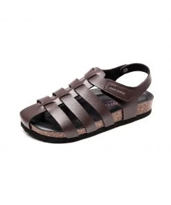 GLF NEW ARRIVALS Maibulun | Brown Cut Out Strap Slingback Sandals