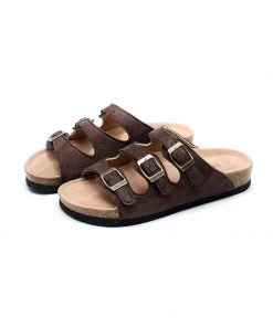 GLF NEW ARRIVALS Maibulun | Brown Triple-Buckle Suede Upper Sandal