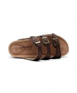 GLF NEW ARRIVALS Maibulun | Brown Triple-Buckle Suede Upper Sandal