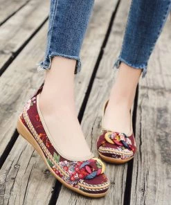 KLHX Shop Sandals Ring And Trap Head Floral Canvas Sip On Flats - Cactus Rose
