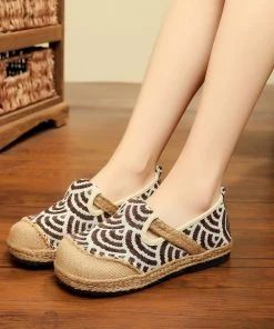 TC Shop Sandals Linen Fish Scales Embossed Slip-On Round Toe Espadrilles - Cactus Rose