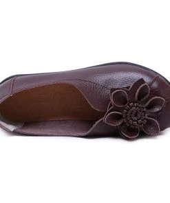 ATC Floral-Accent Round Toe Leather Flats Pumps - MAMA LOVE