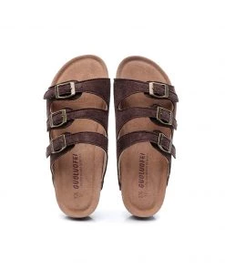 GLF NEW ARRIVALS Maibulun | Brown Triple-Buckle Suede Upper Sandal