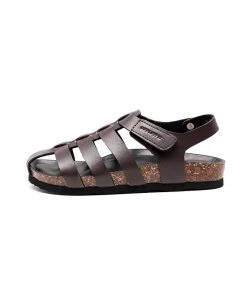 GLF NEW ARRIVALS Maibulun | Brown Cut Out Strap Slingback Sandals