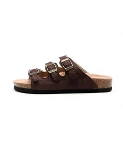GLF NEW ARRIVALS Maibulun | Brown Triple-Buckle Suede Upper Sandal