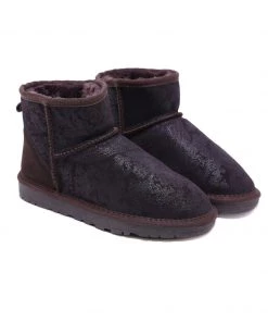 XH New In Shoes SMAIBULUN UGG™ | Embroidered Floral Faux Fur-Lined Leather Suede Boot
