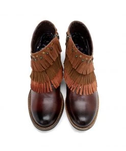 New In Shoes SOFFIA | Genuine Leather Brown Tasselled Cowboy Bootie Ankle Boots