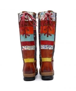 NEW ARRIVALS Soffia | Genuine Leather Brown Geometric Lace-Up Back Flat Knee Boots 19 NEW ARRIVALS Soffia | Genuine Leather Brown Geometric Lace-Up Back Flat Knee Boots