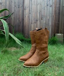 YL En Bloom | Brown Pull-Tab Cowboy Knee Boots New In Shoes