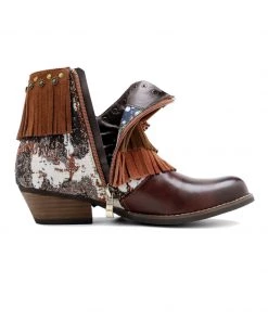 New In Shoes SOFFIA | Genuine Leather Brown Tasselled Cowboy Bootie Ankle Boots