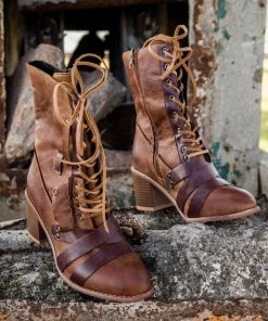 YL En Bloom | Brown Patch Work Combat Ankle Boot New In Shoes
