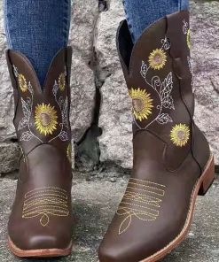 YL En Bloom | Floral Print Mid-Calf Cowboy Heel Boots New In Shoes