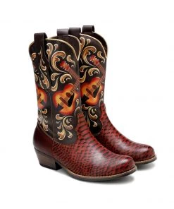 SOFFIA |Genuine Leather Brown Rock & Roll Guitar Mid-Calf Western Boots New In Shoes