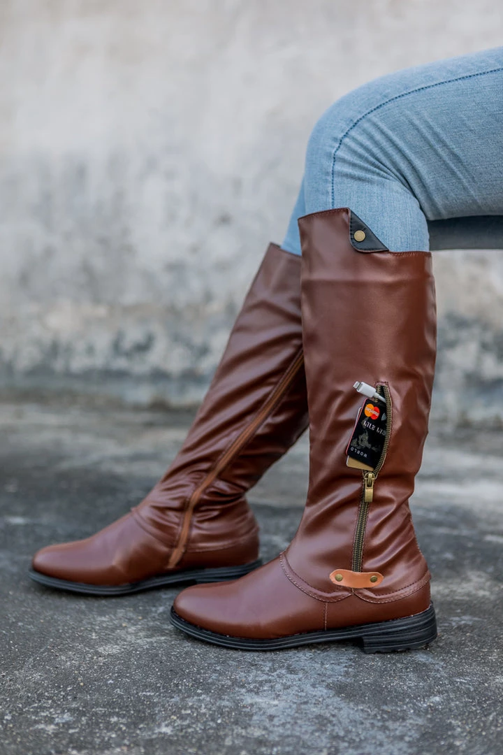 AL En Bloom | Side-Pocket Slouchy Long Boot - Brown 2 AL En Bloom | Side-Pocket Slouchy Long Boot - Brown