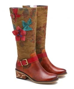 SOFFIA | Genuine Leather Applique Distressed Vintage Boho Knee Boots