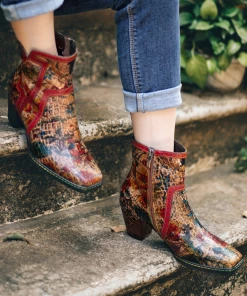SOFFIA | Terracotta Warriors Vintage Genuine Leather Mid Heel Ankle Boots