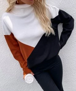 MY Smaibulun | DULCIE Brown Color Block Turtleneck Knit Sweater