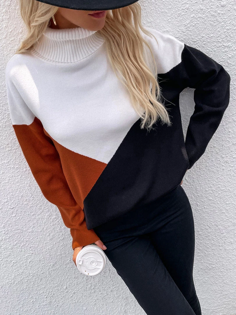 MY Smaibulun | DULCIE Brown Color Block Turtleneck Knit Sweater 1 MY Smaibulun | DULCIE Brown Color Block Turtleneck Knit Sweater