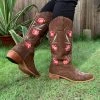 YL New In Shoes En Bloom | Brown Morning Glory Embroidered Cowboy Heel Boots