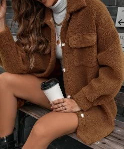 YBL Smaibulun | Chest Pockets Soft Teddy Bear Warm Coat