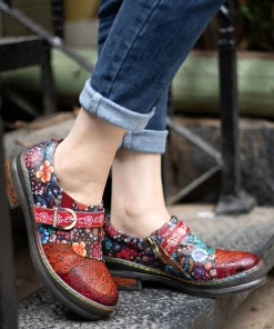 SOFFIA | Floral Printed Boho Genuine Leather Sneakers Oxford Shoes