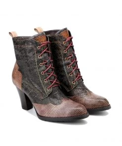 SOFFIA | Brown Matrix Lace-Up Leather Mid Heel Combat Boots