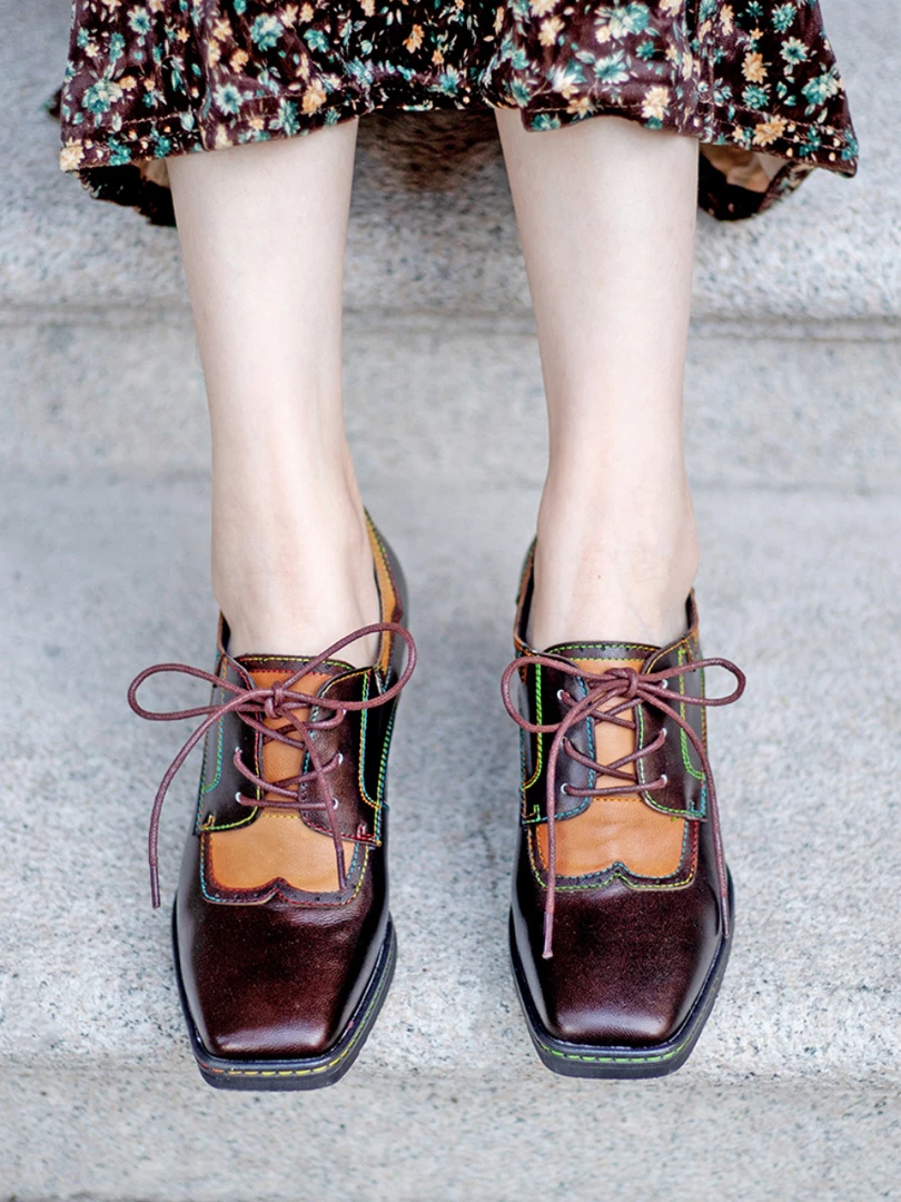 SOFFIA | Genuine Leather Blossom Embossed Back Heel Oxford Shoes 1 SOFFIA | Genuine Leather Blossom Embossed Back Heel Oxford Shoes