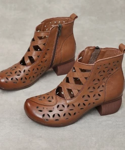 MLD Rumour Has It | Criss-Cross Upper Cut-Out Brown Leather Boots NEW ARRIVALS