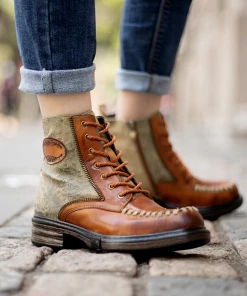 New In Shoes SOFFIA | Zip Trim Stitch Detailed Head Genuine Leather Ankle Combat Boots