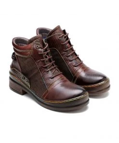 SOFFIA | Genuine Leather Brown Abstract Shoelace Detailed Combat Boots S/S 2022
