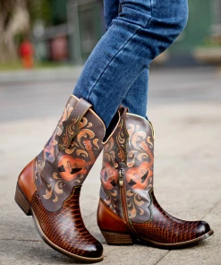 SOFFIA |Genuine Leather Brown Rock & Roll Guitar Mid-Calf Western Boots New In Shoes