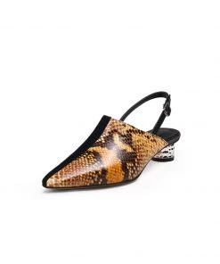 Jady Rose NEW ARRIVALS JadyRose | Strap-Detail Crystal Low Heel Point Toe Leather D'Orsay Pumps Sandals Loafers- Brown