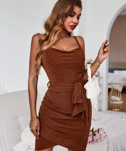 New In Clothing DION BODYCON DRESS - BROWN