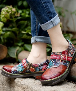 SMAIBULUN Sales 30 SOFFIA | Floral Printed Boho Genuine Leather Sneakers Oxford Shoes