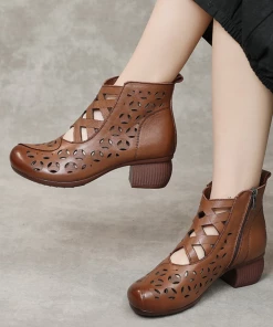 MLD Rumour Has It | Criss-Cross Upper Cut-Out Brown Leather Boots NEW ARRIVALS