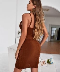 New In Clothing DION BODYCON DRESS - BROWN