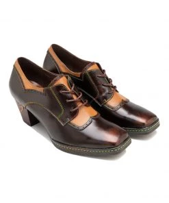 New In Shoes Soffia | Genuine Leather Embossed Block Brogue-Detail Heel Oxford Shoes