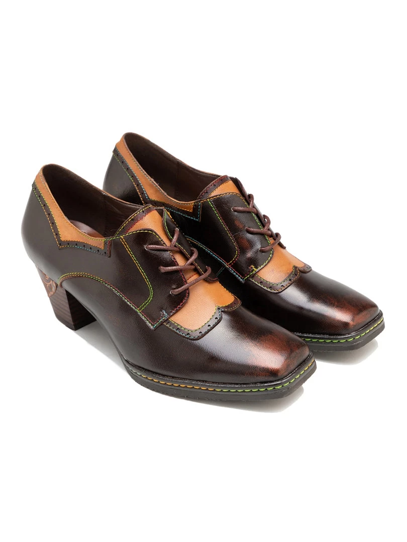 New In Shoes Soffia | Genuine Leather Embossed Block Brogue-Detail Heel Oxford Shoes 2 New In Shoes Soffia | Genuine Leather Embossed Block Brogue-Detail Heel Oxford Shoes