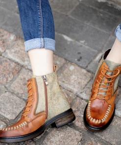 New In Shoes SOFFIA | Zip Trim Stitch Detailed Head Genuine Leather Ankle Combat Boots