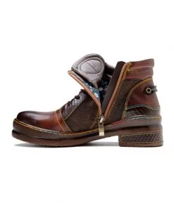 SOFFIA | Genuine Leather Brown Abstract Shoelace Detailed Combat Boots S/S 2022