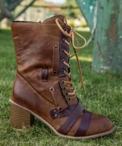 YL En Bloom | Brown Patch Work Combat Ankle Boot New In Shoes
