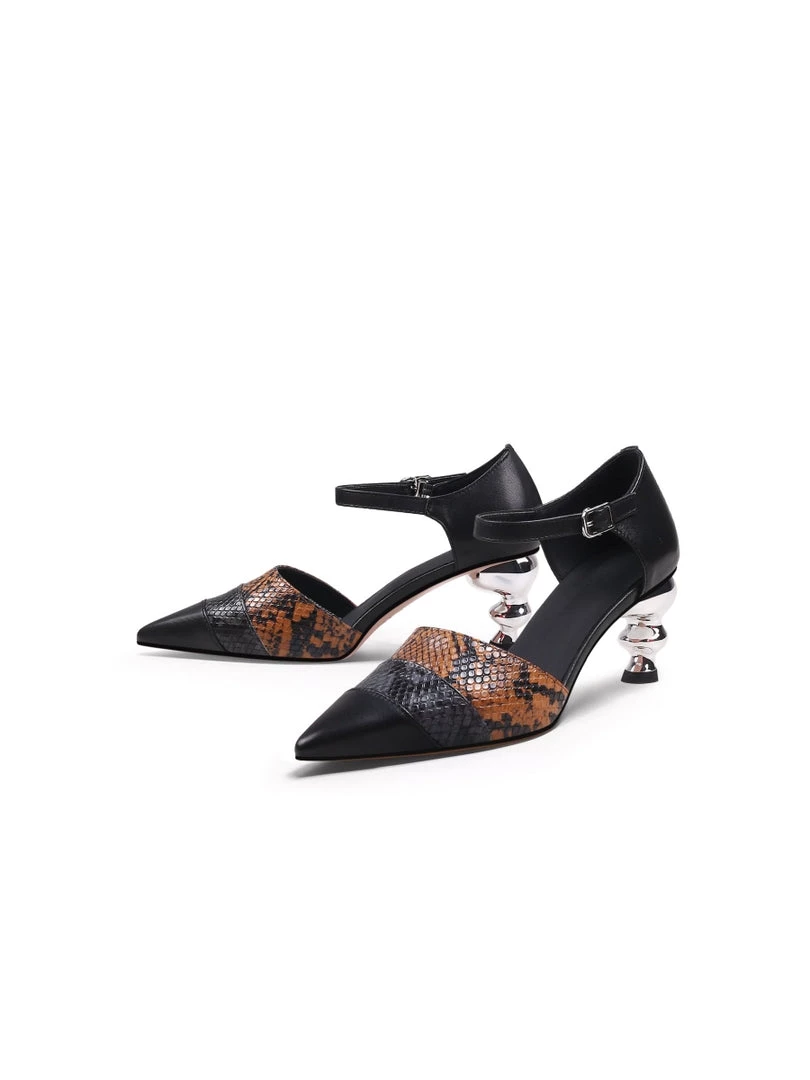 Jady Rose JadyRose | Smiley Patterned Detail Belted Women's Heeled Pump - Brown 1 Jady Rose JadyRose | Smiley Patterned Detail Belted Women's Heeled Pump - Brown