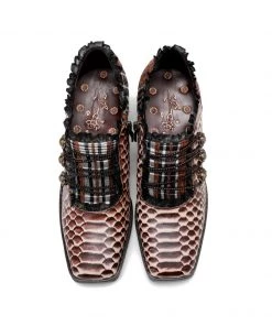 SOFFIA | Lace Trim Vintage Plaid Printed Leather Oxford