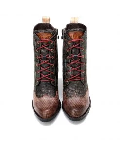 SOFFIA | Brown Matrix Lace-Up Leather Mid Heel Combat Boots