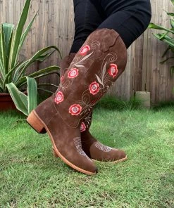 YL New In Shoes En Bloom | Brown Morning Glory Embroidered Cowboy Heel Boots