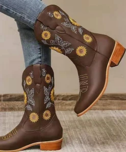 YL En Bloom | Floral Print Mid-Calf Cowboy Heel Boots New In Shoes