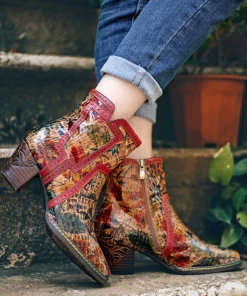 SOFFIA | Terracotta Warriors Vintage Genuine Leather Mid Heel Ankle Boots