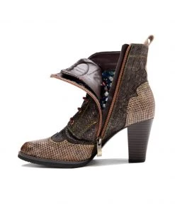 SOFFIA | Brown Matrix Lace-Up Leather Mid Heel Combat Boots