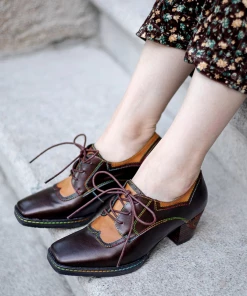 SOFFIA | Genuine Leather Blossom Embossed Back Heel Oxford Shoes