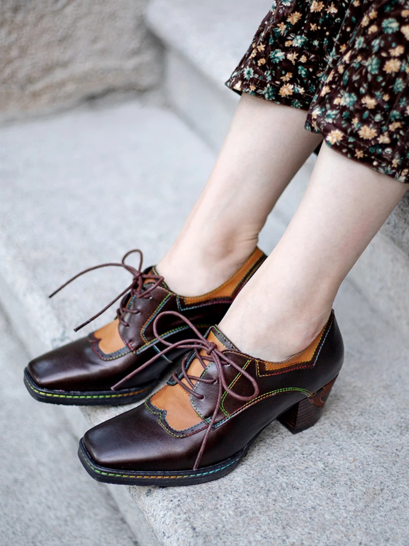 SOFFIA | Genuine Leather Blossom Embossed Back Heel Oxford Shoes 2 SOFFIA | Genuine Leather Blossom Embossed Back Heel Oxford Shoes